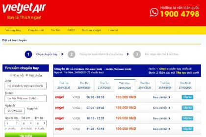 Tra cứu lịch bay trên website của Vietjet Air